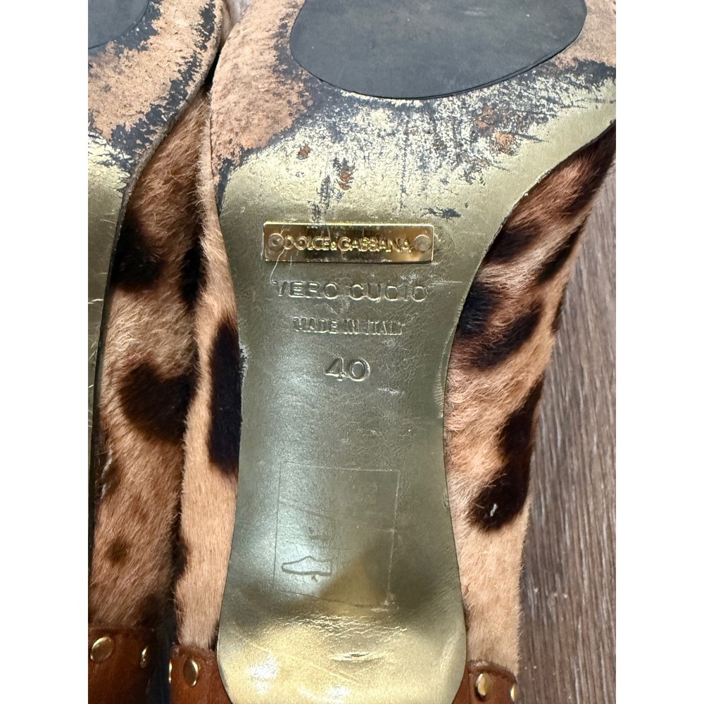 Dolce & Gabbana Leopard Pony Hair Studded Pointed Toe Pumps Brown Leather 40 - Picture 10 of 12